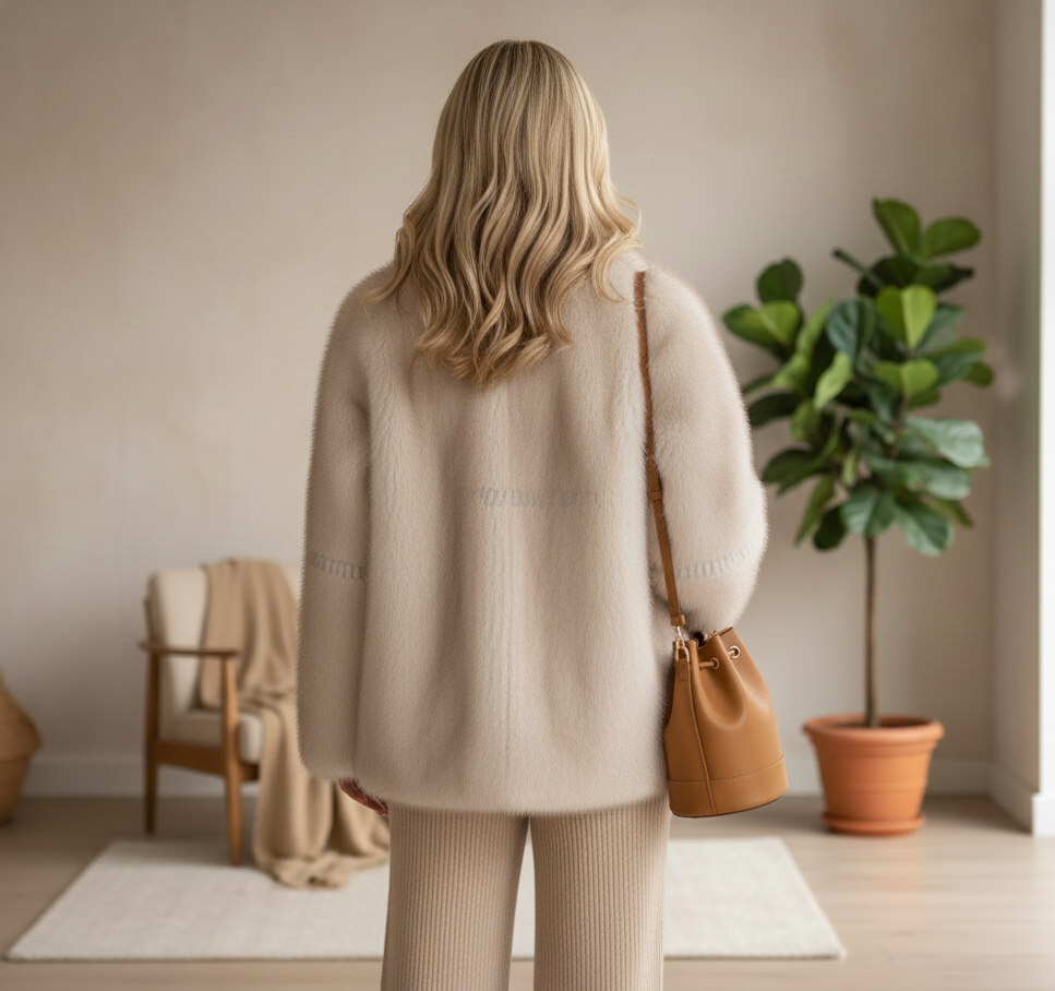 Manteau mi-long en fausse fourrure femme