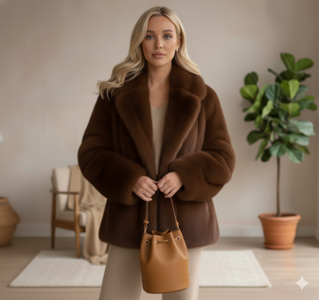 Manteau mi-long en fausse fourrure femme