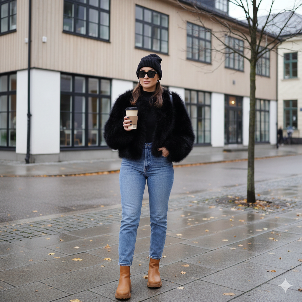 manteau fourrure femme noir