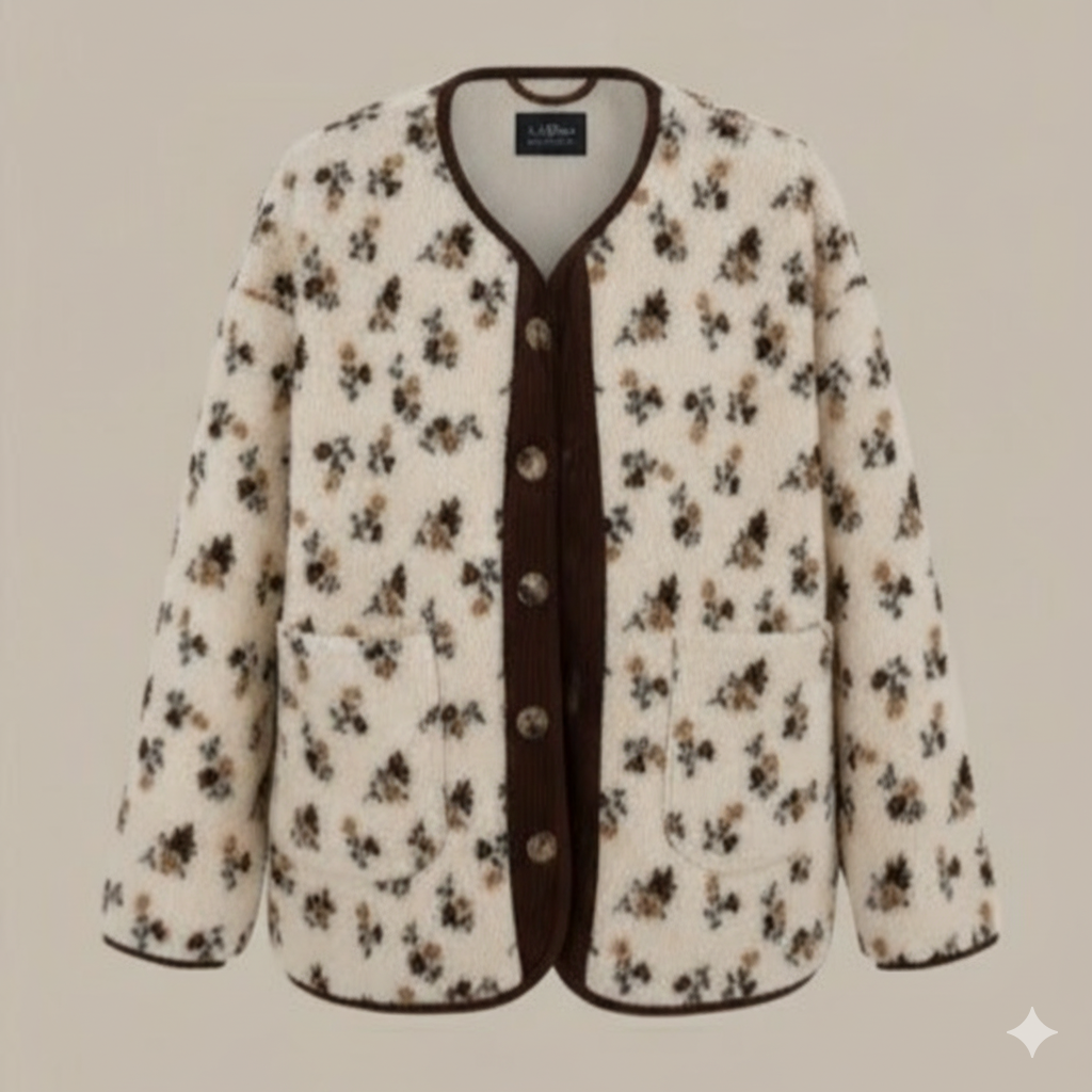Veste polaire sherpa femme fleurie curry – confort, style et douceur au quotidien