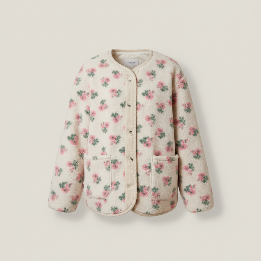 Veste polaire sherpa femme fleurie rose – confort, style et douceur au quotidien