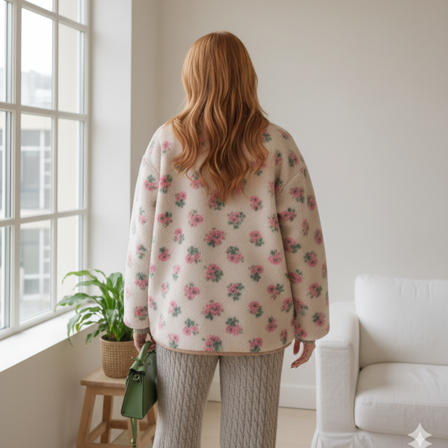 Veste polaire sherpa femme fleurie rose – confort, style et douceur au quotidien