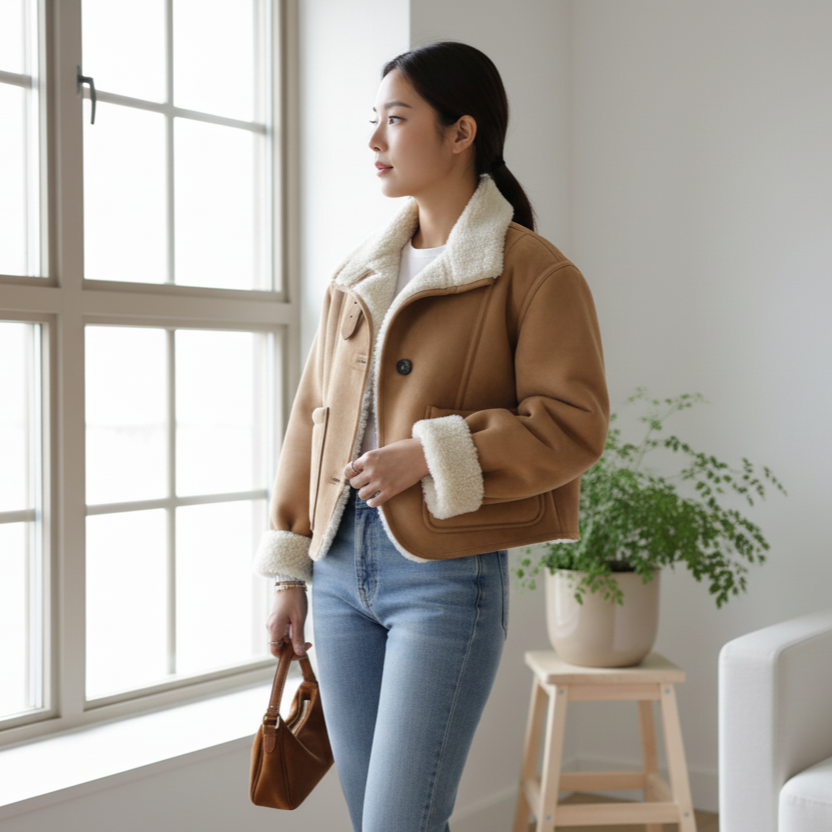 Veste réversible fausse suédine et fourrure