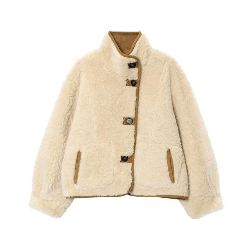 Veste réversible fausse suédine et fourrure