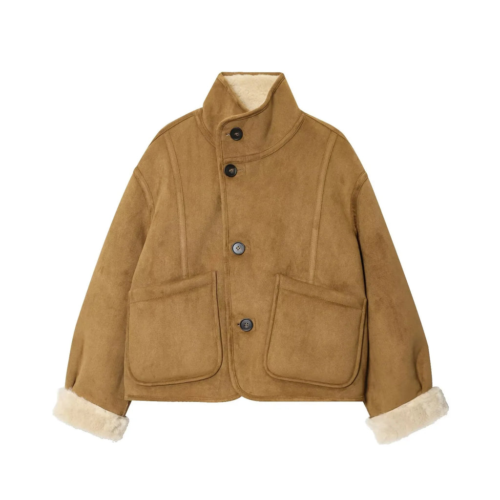 Veste réversible fausse suédine et fourrure