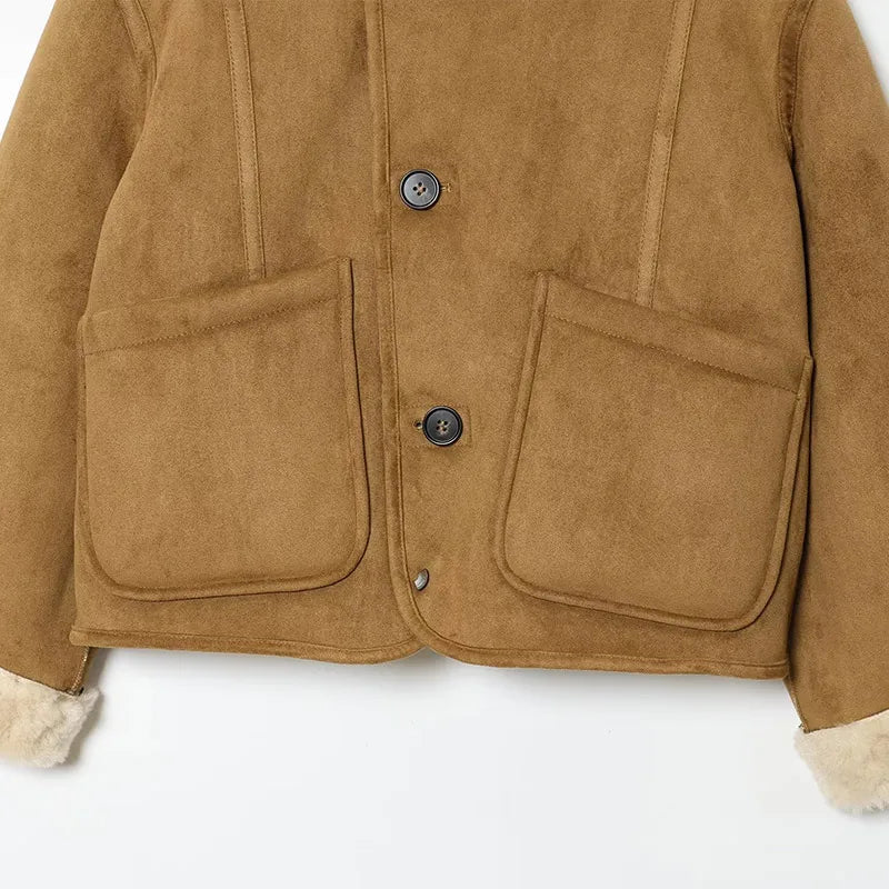 Veste réversible fausse suédine et fourrure