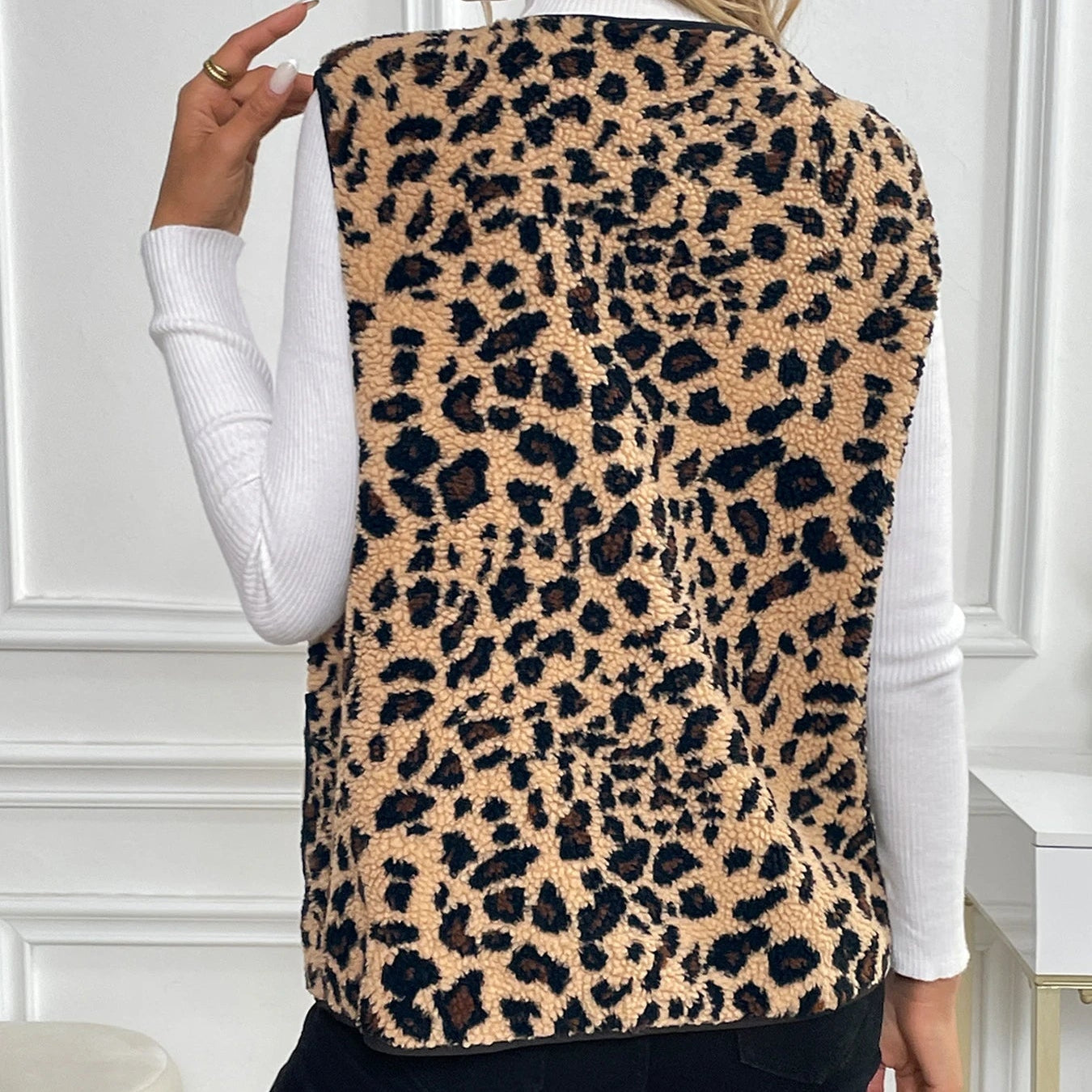 Gilet long femme léopard – Veste sans manches Streetwear