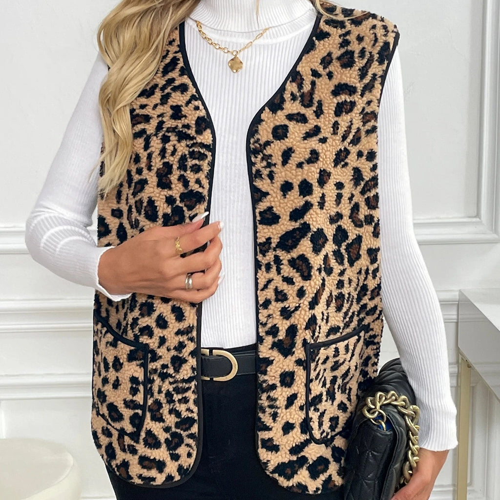 Gilet long femme léopard – Veste sans manches Streetwear