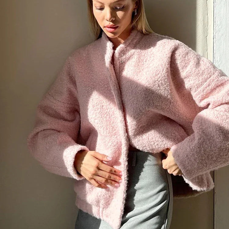 Veste polaire sherpa rose unie – douceur, chaleur et élégance
